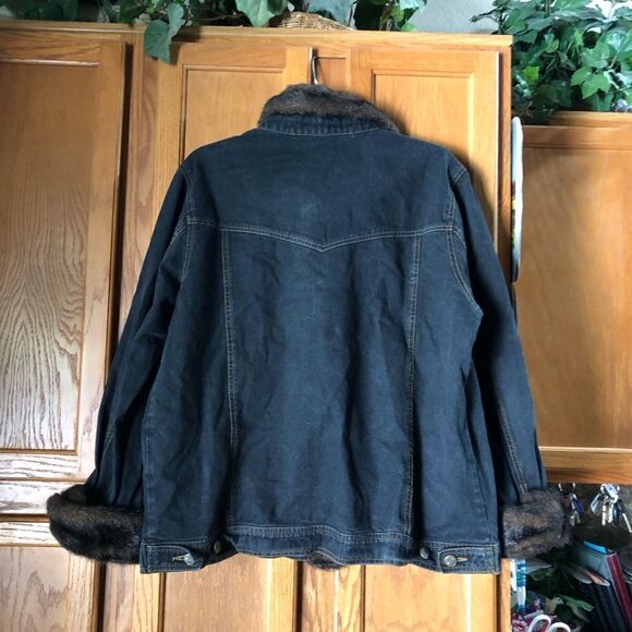 Dennis Basso Mob Wife Dark Denim Faux Fur Trim Jean Jacket - L - Picture 10 of 14